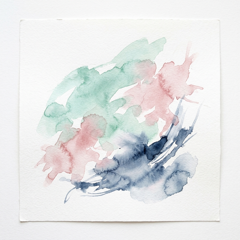 Watercolour painting in seafoam, rose and navy